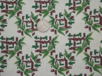 vintage cotton print feed sack fabric, retro 50s pattern of chinese bamboo
