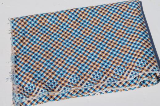 vintage cotton print feedsack fabric, blue & brown gingham plaid feed sack