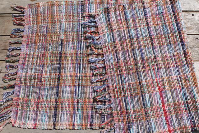 vintage cotton rag rug, scatter or throw rug, country primitive farmhouse style