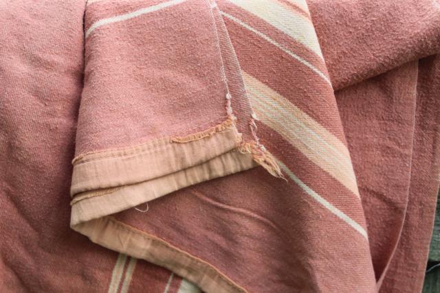 vintage cotton / rayon camp blankets in rusty barn red & mustard gold, farm country primitives