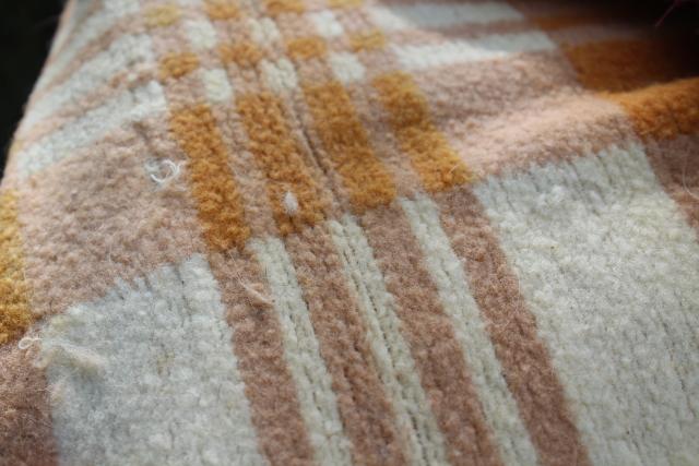 vintage cotton / rayon camp blankets in rusty barn red & mustard gold, farm country primitives