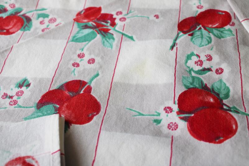 vintage cotton tablecloth for upcycle fabric or retro kitchen, apples & apple blossom