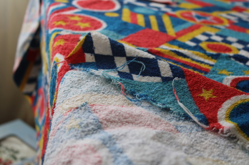 vintage cotton terrycloth fabric, nautical style print for beach towel or coastal decor