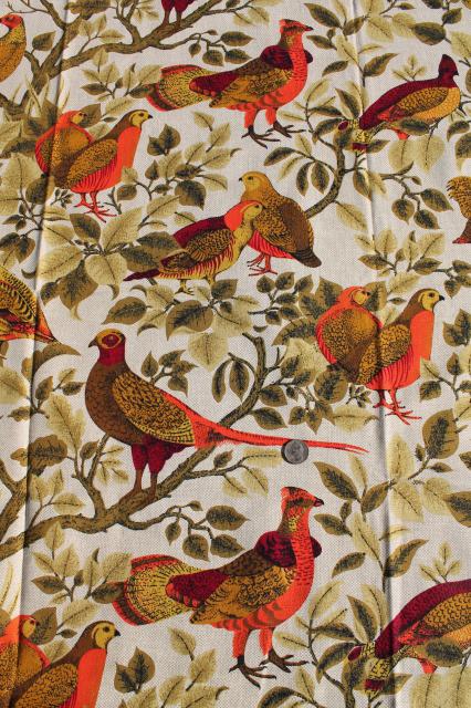 vintage country french game birds partridge quail print cotton decorator fabric