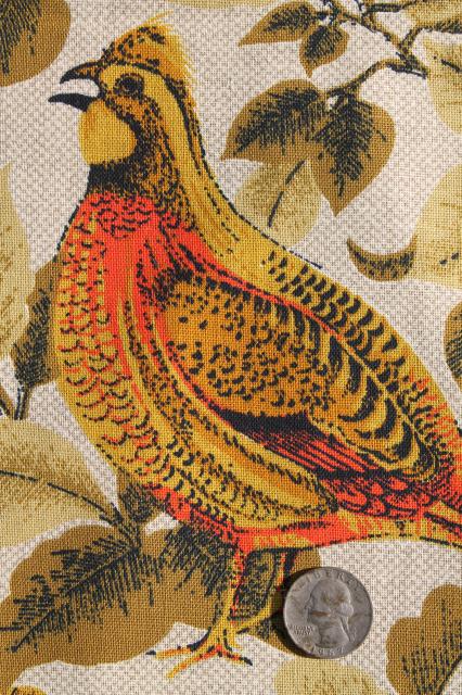 vintage country french game birds partridge quail print cotton decorator fabric