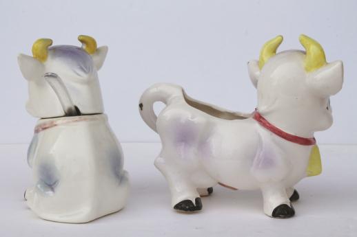 vintage cow creamers, salt & pepper shakers - cow collection pink & purple cows!