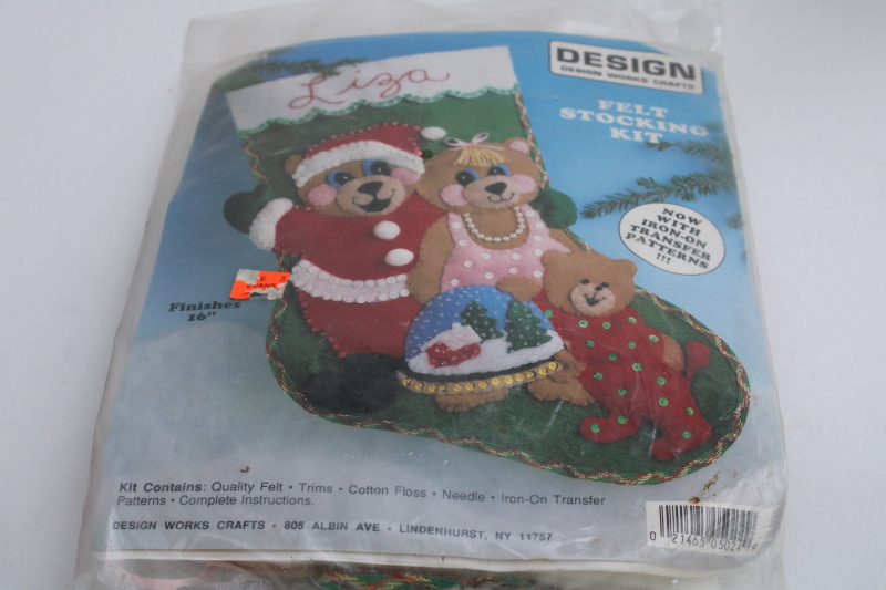 vintage craft kits Christmas stocking mini stockings ornaments felt sequins to stitch and embroider