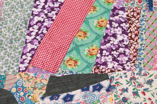 vintage crazy quilt w/ all cotton prints, fun cottage style bohemian retro bed cover