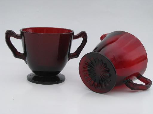 vintage creamer and sugar set, Royal Ruby red glass cream pitcher and bowl
