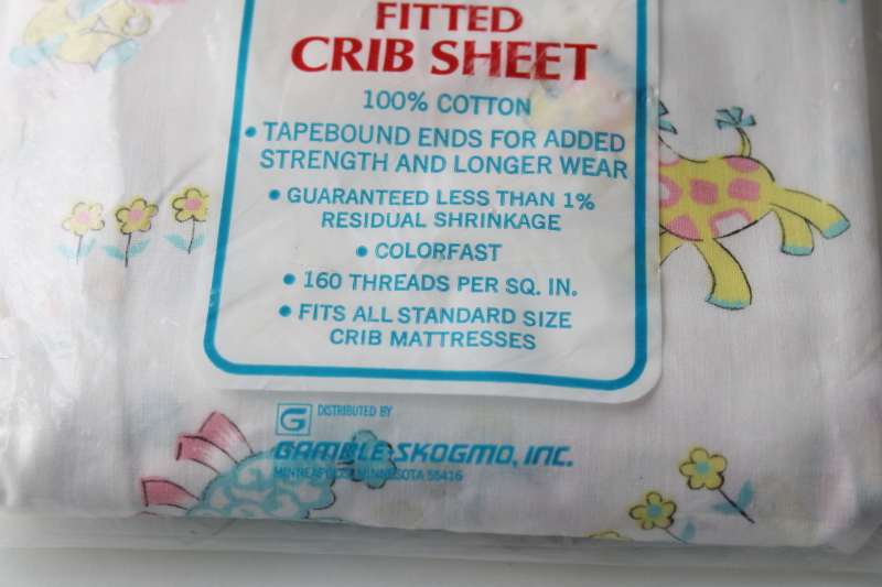 vintage crib sheet sealed package Gamble Skogmo USA made all cotton fabric w/ baby animals print
