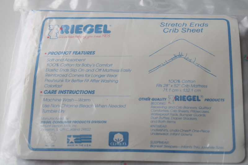 vintage crib sheet sealed package Riegel USA made all cotton fabric w/ baby animals balloon print