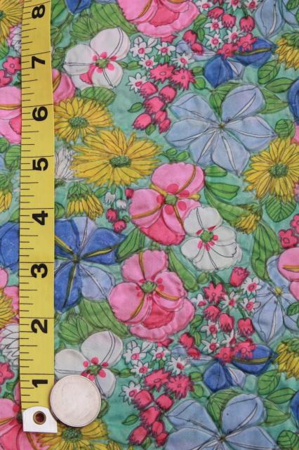 vintage crinkle pucker texture lightweight poly 'silk' fabric, english garden print