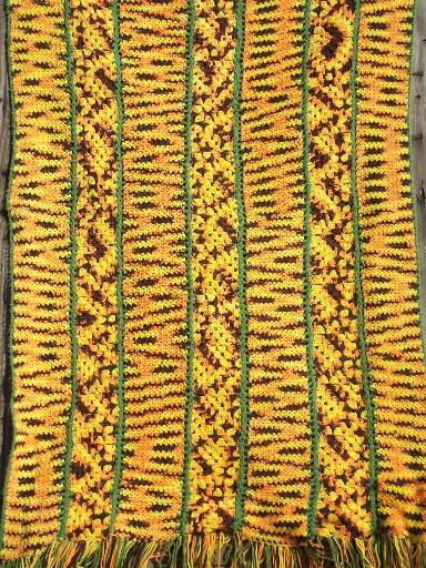 vintage crochet afghan blanket, soft and cozy autumn harvest colors