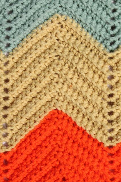 Vintage Crochet Afghan Chevron Ripple Stripes In Retro Fall Harvest Colors