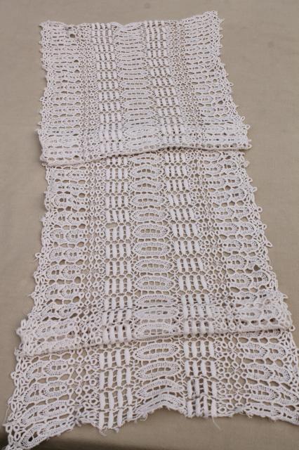 vintage crochet and lace table runners / dresser scarves, shabby cottage granny chic
