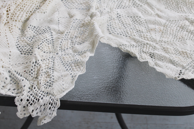 vintage crochet bedspread ivory cotton lace star pattern cloth or cutter fabric for upcycle