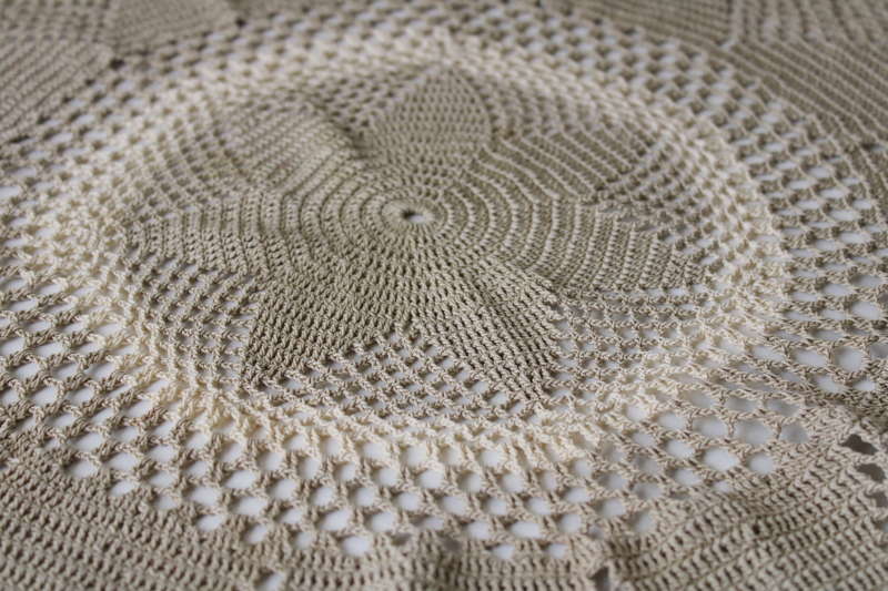 vintage crochet doily, large centerpiece or retro wall art, modern boho natural neutral colors