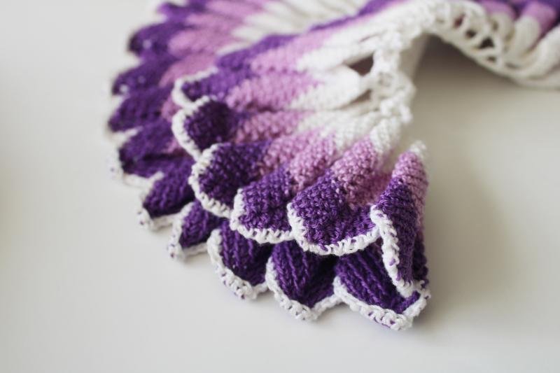 vintage crochet doily, lavender & purple pleated ruffled crocheted lace