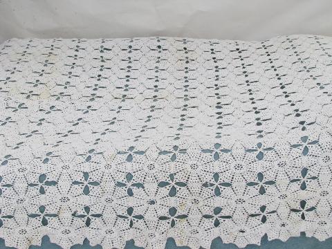 vintage crochet lace cotton bedspread coverlet, star w/ popcorn bobbles