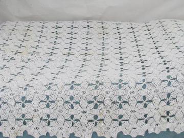 vintage crochet lace cotton bedspread coverlet, star w/ popcorn bobbles