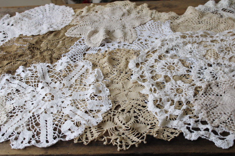 vintage crochet lace doily lot, cottage style shabby chic lace doilies