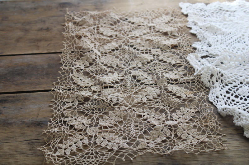 vintage crochet lace doily lot, rectangular mats, placemats, oval doilies, centerpieces