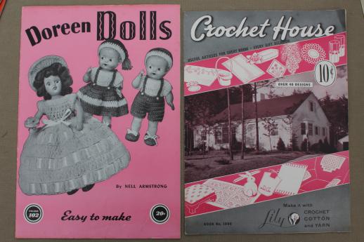 vintage crochet pattern booklets lot, doll clothes, pot holders, crocheted lace patterns