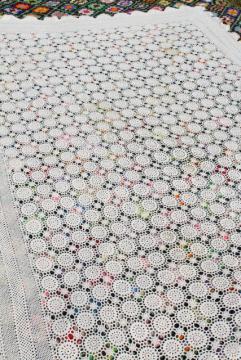 vintage crocheted cotton lace bedspread, crochet flower motifs ,shabby chic cottage style