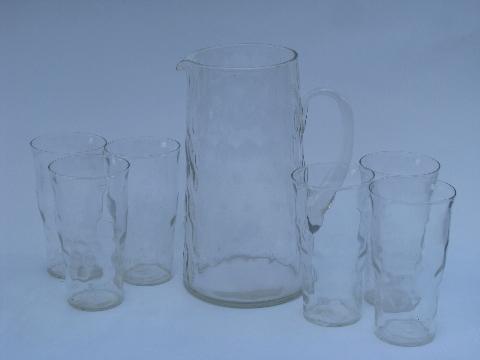 vintage crystal clear depression glass lemonade set, hex optic pitcher & glasses
