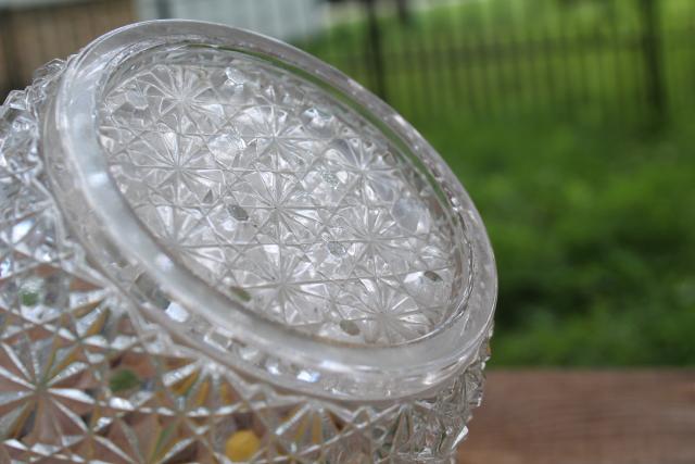 vintage crystal clear glass wine bottle ice bucket, daisy & button pattern pressed glass