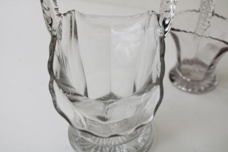 vintage crystal clear pressed glass baskets, Easter basket for candy or flowers