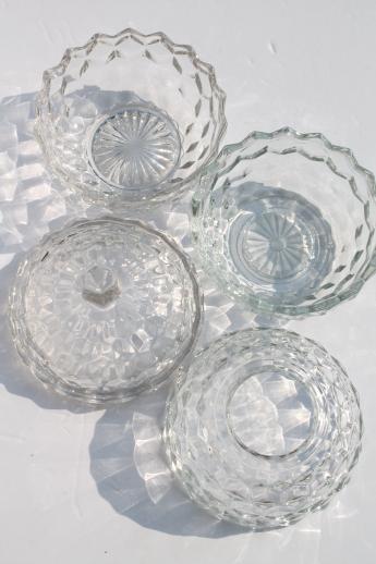 vintage cube pattern glass dishes, Homco rose bowl, Whitehall & Fostoria American