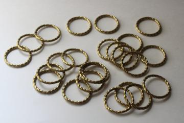 vintage curtain rings, large round brass plated metal hoops w/ rope twist