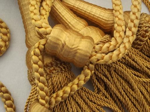 vintage curtain tie-backs, antique gold bullion fringe, large tassels 
