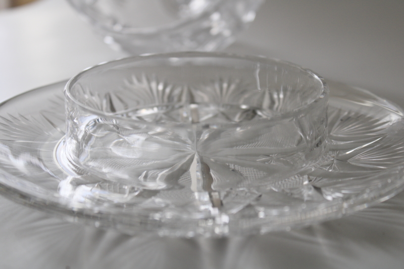 vintage cut crystal covered butter dish or cheese keeper, round plate w/ dome cover