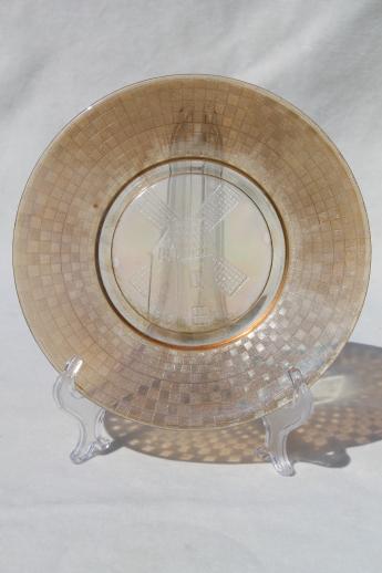 vintage depression glass checkerboard windmill marigold carnival glass plate
