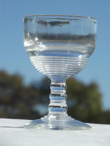 vintage depression glass wine glasses, banded ring pattern pressed glass