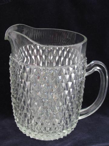 vintage diamond point pattern water pitcher, Indiana glass