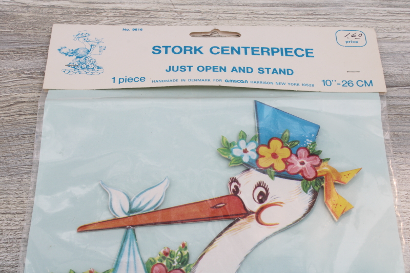 vintage die cut honeycomb tissue paper party decoration stork w/ baby bundle shower centerpiece