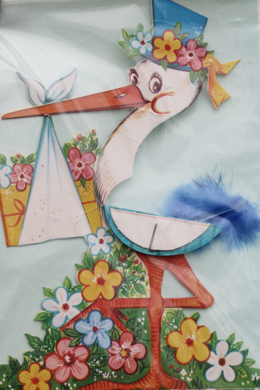 vintage die cut honeycomb tissue paper party decoration stork w/ baby bundle shower centerpiece