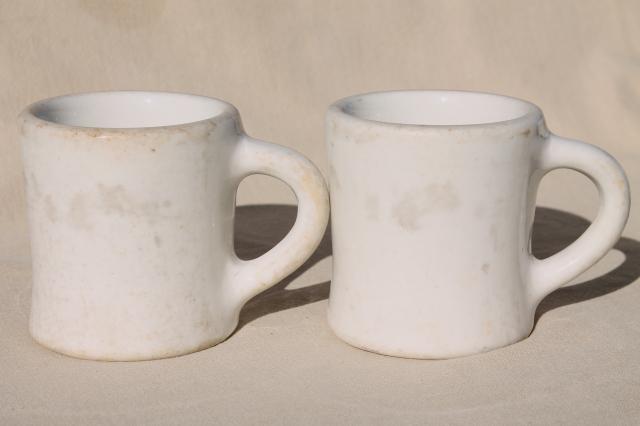 vintage diner coffee mugs, heavy white ironstone china restaurant ware coffee cups