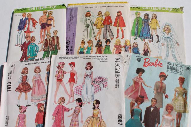 vintage doll clothes sewing patterns lot, fashion dolls Barbie & Ken wardrobe etc