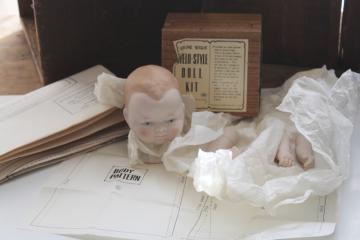 vintage doll kit Beylo baby antique reproduction china head  hands w/ pattern for soft body