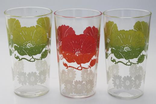 vintage drinking glasses w/ bright flowers, retro swanky swig tumblers