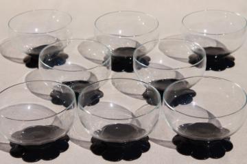 vintage ebony black / clear glass dessert dishes, Weston lilly pad water lily flower foot