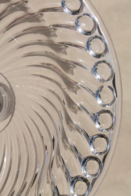 vintage elegant glass compote, crystal clear pedestal dish spiral flutes fluted swirl pattern