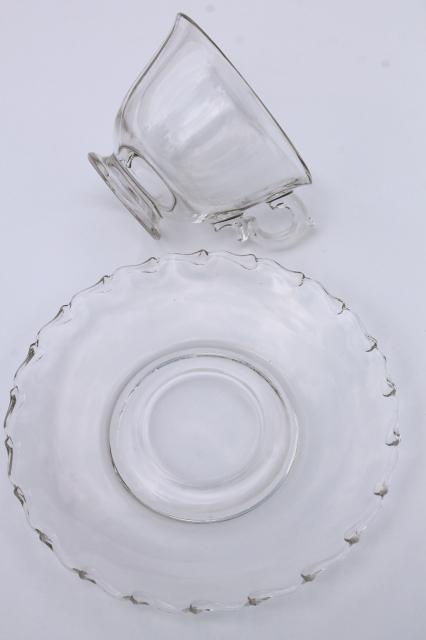 vintage elegant glass tea cups & saucers, Fostoria Century crystal clear glassware