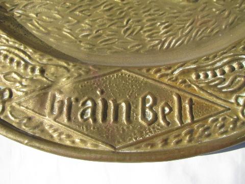 vintage embossed solid brass charger tray, old Grain Belt beer advertising