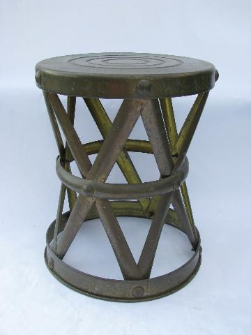 vintage etched brass tray table w/ solid brass campaign stool base, coffee table size