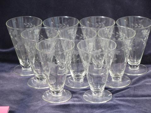 vintage etched glass footed glasses, for parfait or ice cream